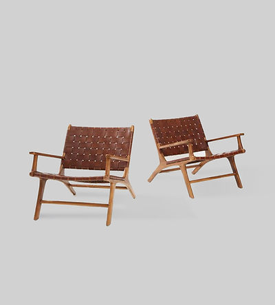 Olivier De Schrijver, Ode Design Edition, 'Hollywood' Woven Leather Armchairs, Belgium, signed, numbered  Leather, Teak