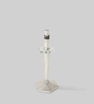Art Deco Nickel & Crystal Candlestick Table Lamp, France