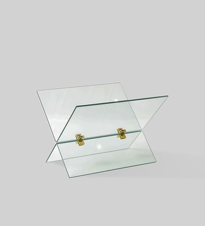 Italian Minimalist Glass & Brass Magazine Holder