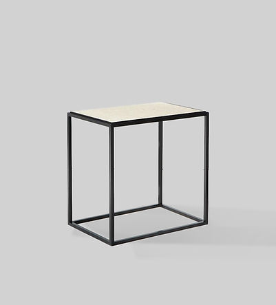 Seastone Inset Step Top Table with Solid Hand Blackened Metal Base