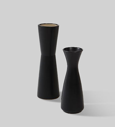 Pair of Modernist Ceramic Matte Black & White Vases